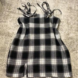 Tartan print Tie shoulder split dress